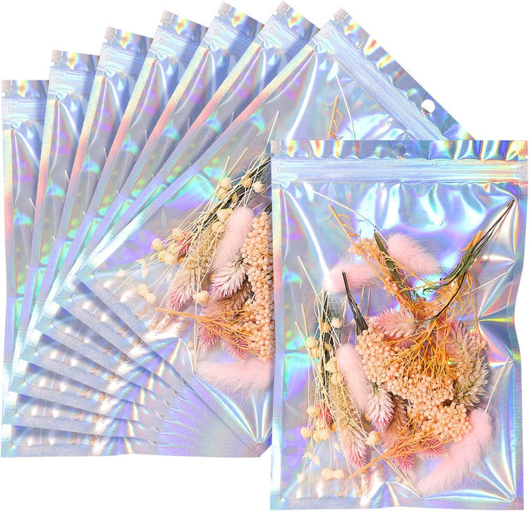 Resealable Holographic Gift Packaging Bags Florist Small Business -10x15cm - Silver