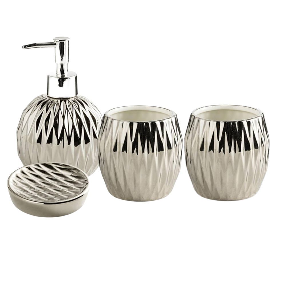 Ceramic Bathroom Accessories Set - Gloss Silver