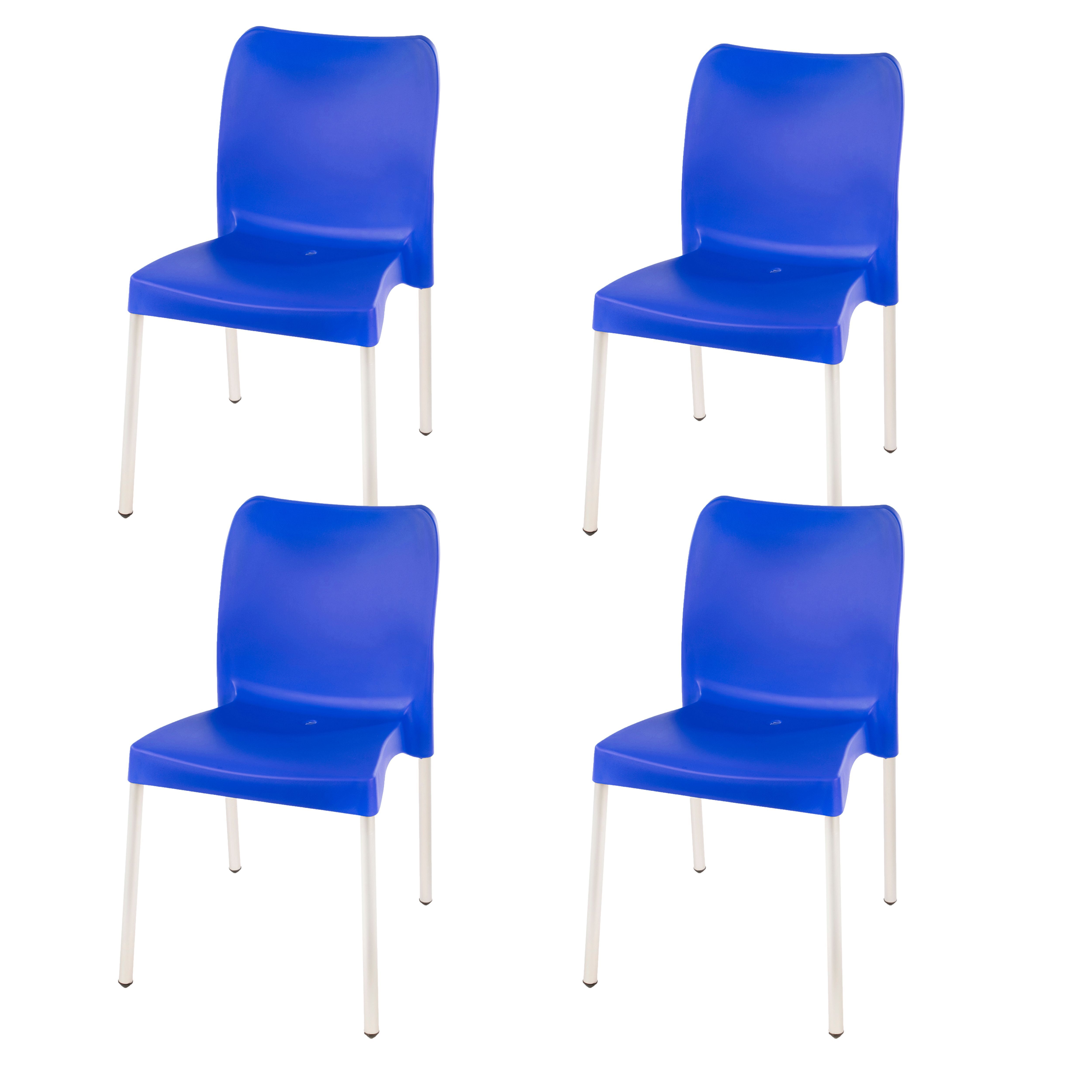 Florence Heavy  Duty Plastic Bistro Chair / Patio Chair / Garden Chair / Stackable - NO ARMRESTS - BLUE  - Set of 4