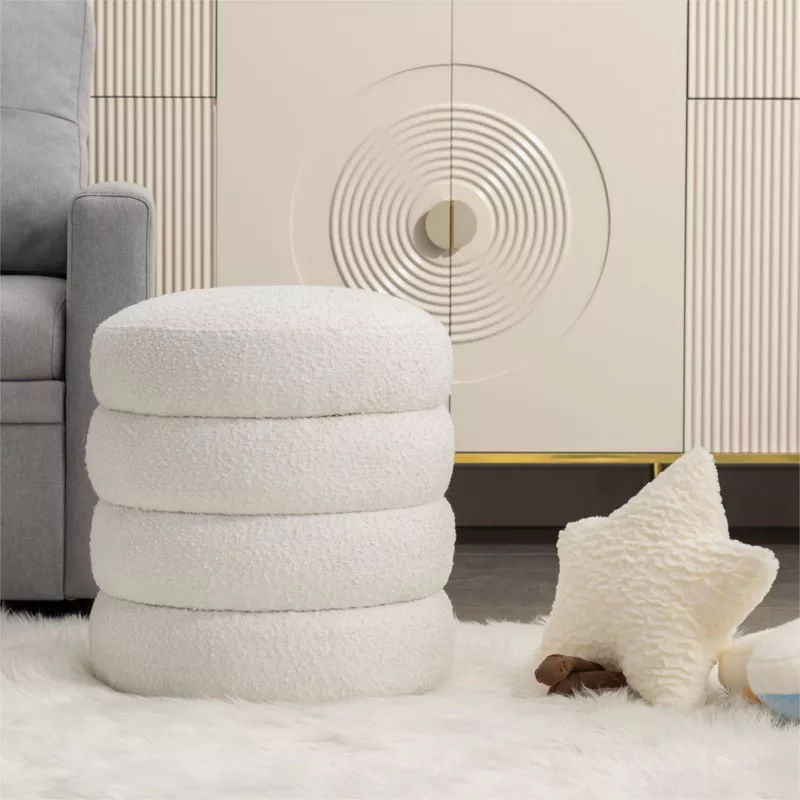 Ivory Round Ottoman - White
