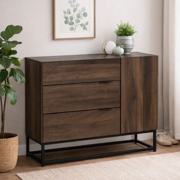 Bragg Capri 1.1m Sideboard Storage Cabinet, Walnut & Black