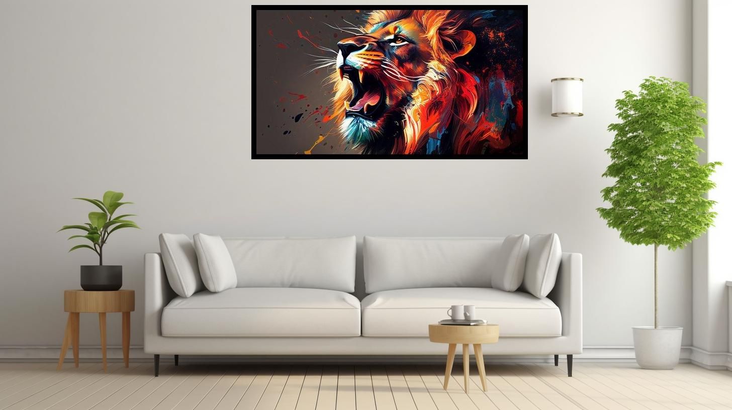 Canvas Wall Art - Colourful Lion Roaring - B1595 [120 x 80 cm]
