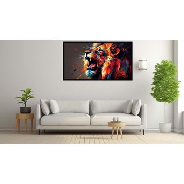 Canvas Wall Art - Colourful Lion Roaring - B1595 [120 x 80 cm]
