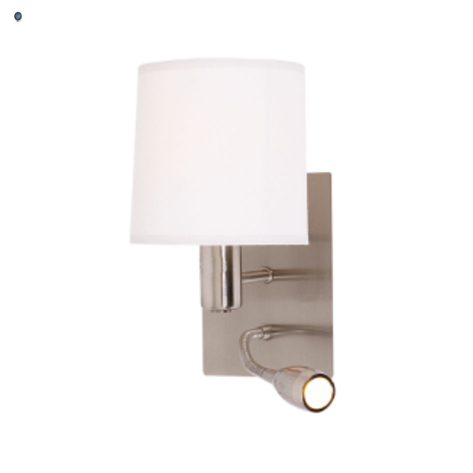 Satin Chrome Fitting with White Shade Gooseneck Arm for LED and two Switches
