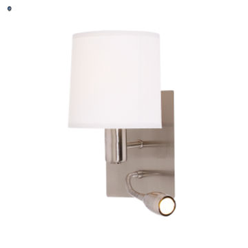 Satin Chrome Fitting with White Shade Gooseneck Arm for LED and two Switches