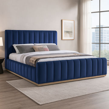 Denia Velvet Upholstered Sleigh Bed Double Blue