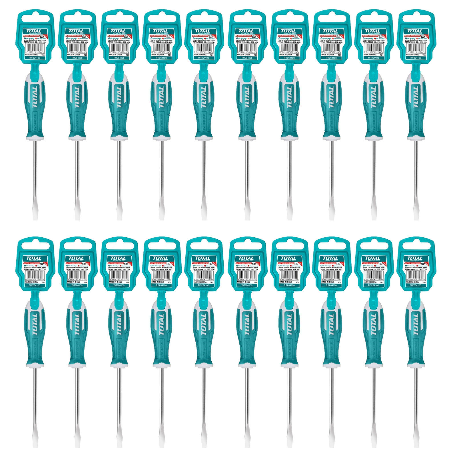 20Pcs Screwdriver 100mm Slotted S2, TOTAL TOOLS