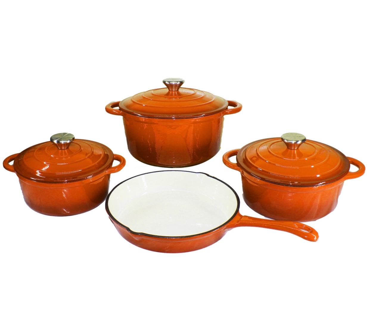 Orange Enameled Cast Iron Cookware Set – 7-Piece
