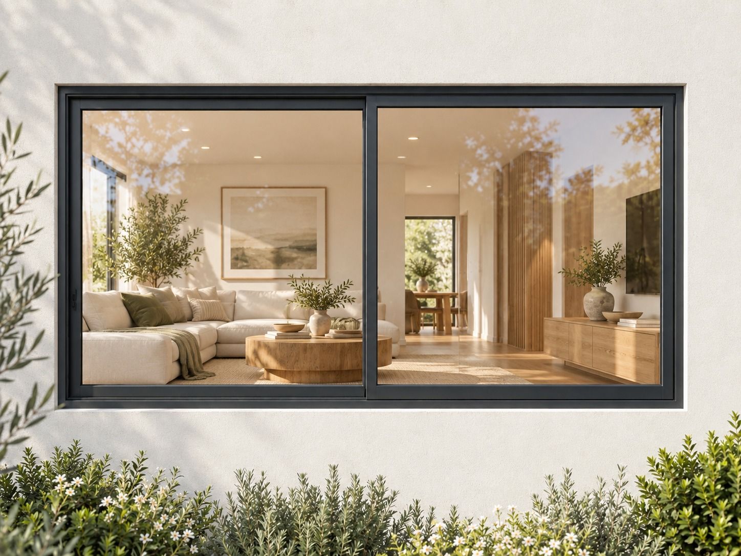 Kenzo Aluminium Sliding Window - Charcoal, 2100 1200 mm, Two Sliding Panels