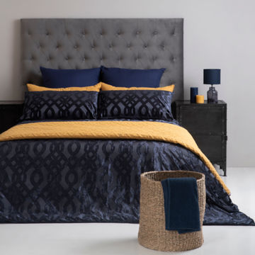 Horrockses Embellished Duvet Cover Set - Burnout Velvet Navy - Queen