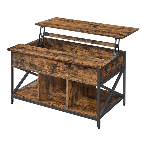 Rustic Lift-Top Coffee Table – Hidden Storage & Open Shelves