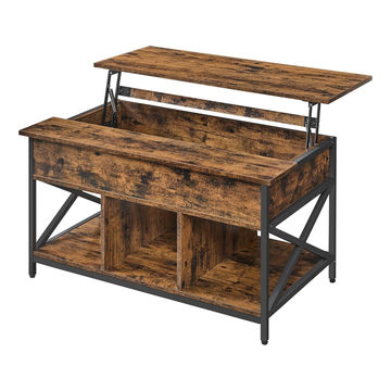 Rustic Lift-Top Coffee Table – Hidden Storage & Open Shelves