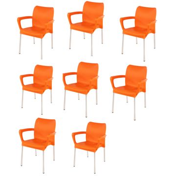 Heavy Duty Plastic Stacking Chair – Bistro Design with Armrests - Orange - Set of 8