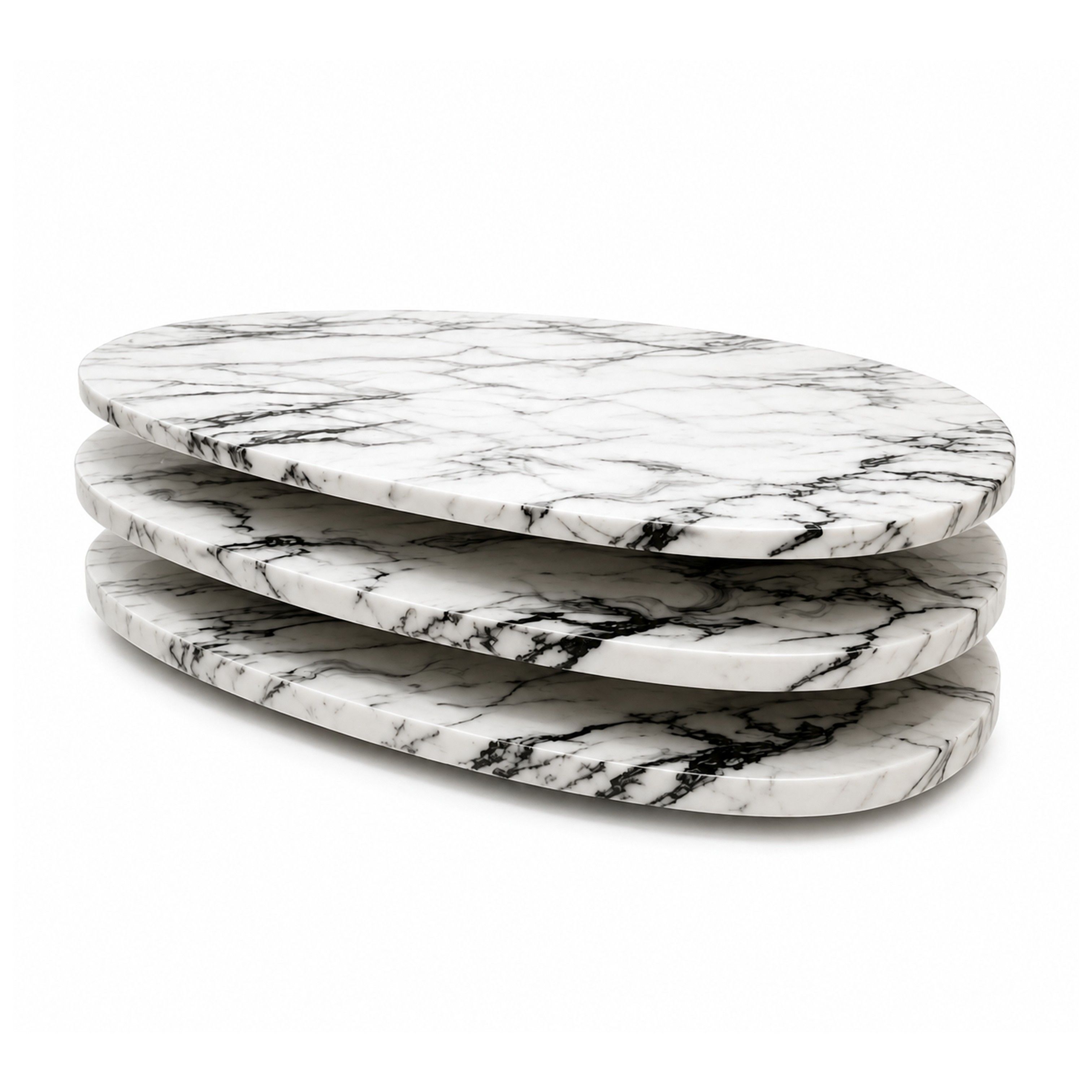 Madiega Furniture - Modern 3 tier White Marble Oval Coffee Table