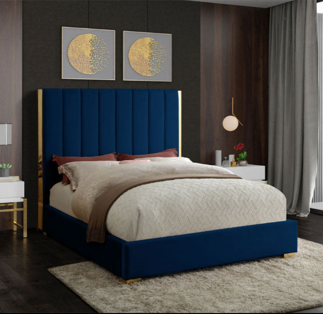 Harper Sleigh Bed Double -Blue