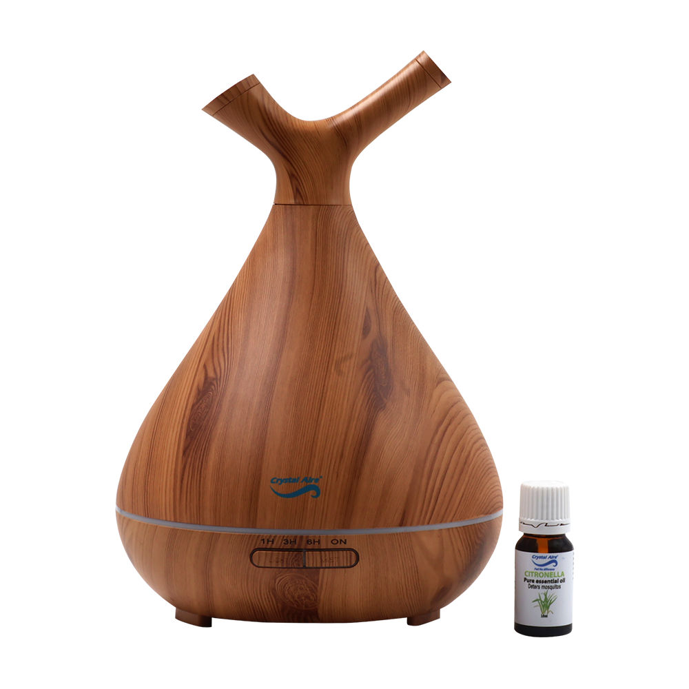 Crystal Aire Sapling Dual Nozzle LED Ultrasonic Aroma Diffuser with 10ml Citronella Essential Oil