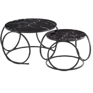 Nesting Marble Glass Top Round Coffee Table