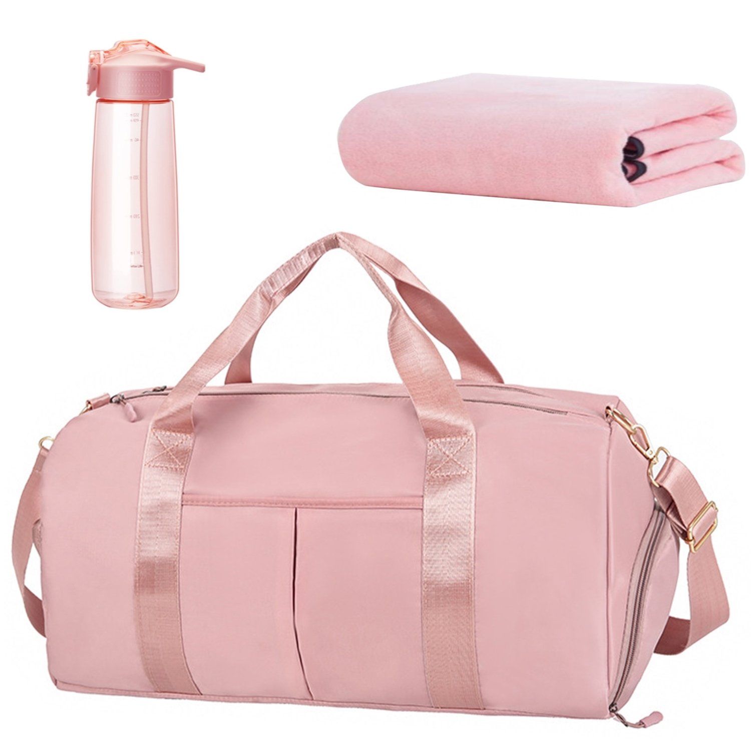 Lady's Gym Bag with Microfiber Towel & Water Bottle Set