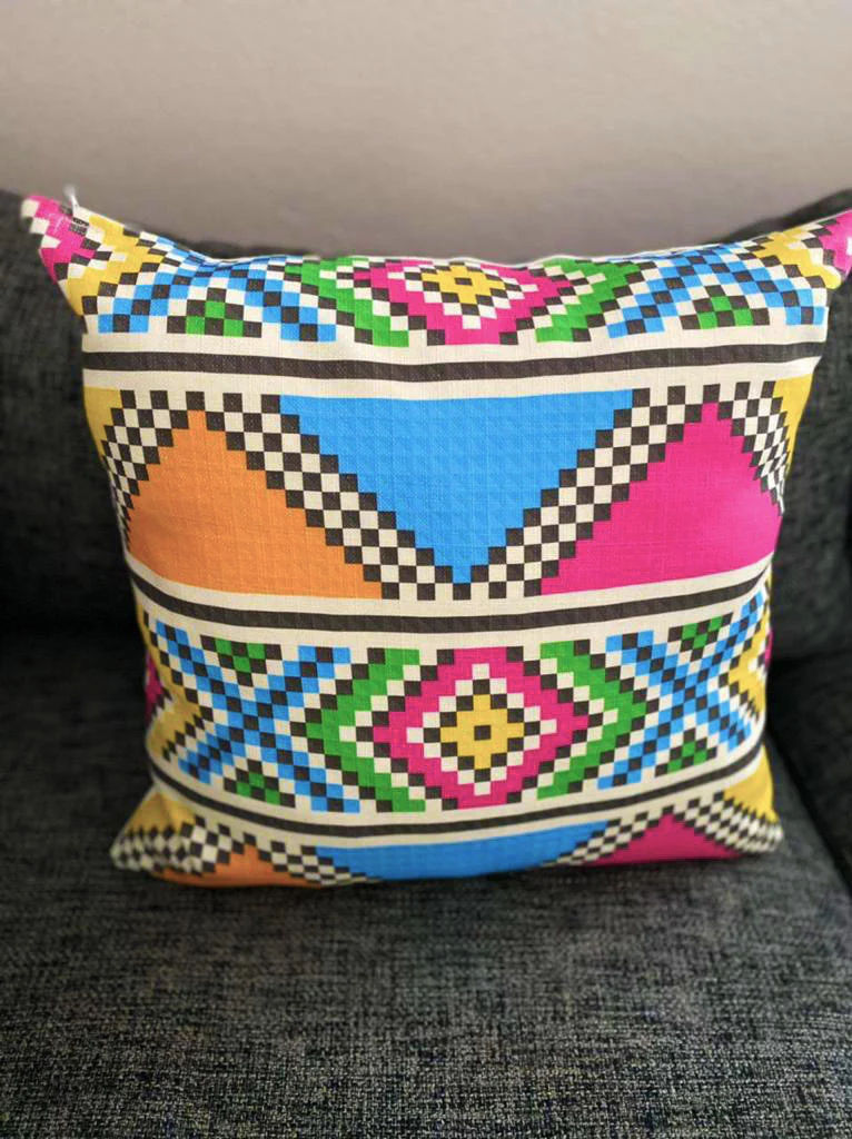 Zulu African print Cushions Pink, Orange and Green