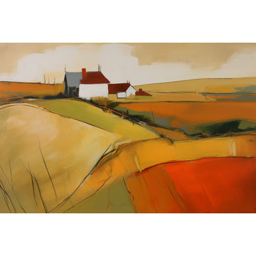 Canvas Wall Art - Abstract Painting Portrays Picturesque Farm - A1510 - [120 x 80 cm]