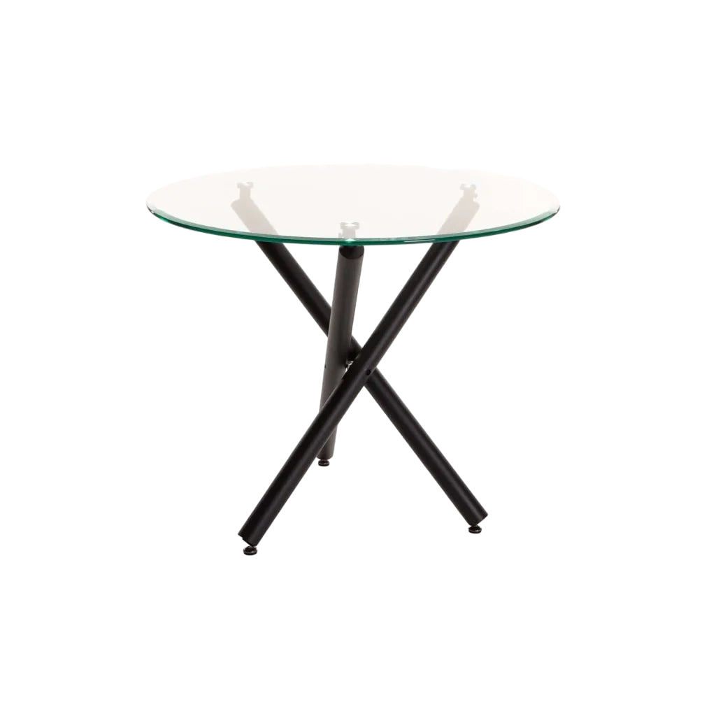 Vividitto - Ariel 90cm Round Glass  Top Dining Table - Black Legs