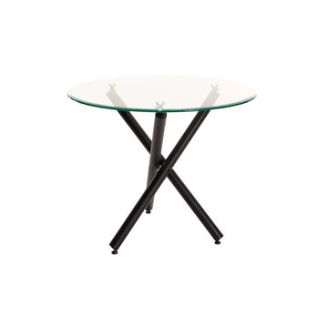 Vividitto - Ariel 90cm Round Glass  Top Dining Table - Black Legs