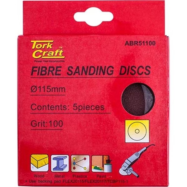 Fibre Disc 115mm 100 Grit 5 Piece - 3 Pack