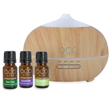 OCO Life Ultrasonic Diffuser 400mls and Home Essential Kit 3 Oils (LW)