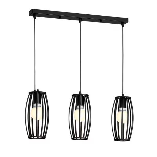 Finn Black Wire Cage 3-Light Linear Pendant Light