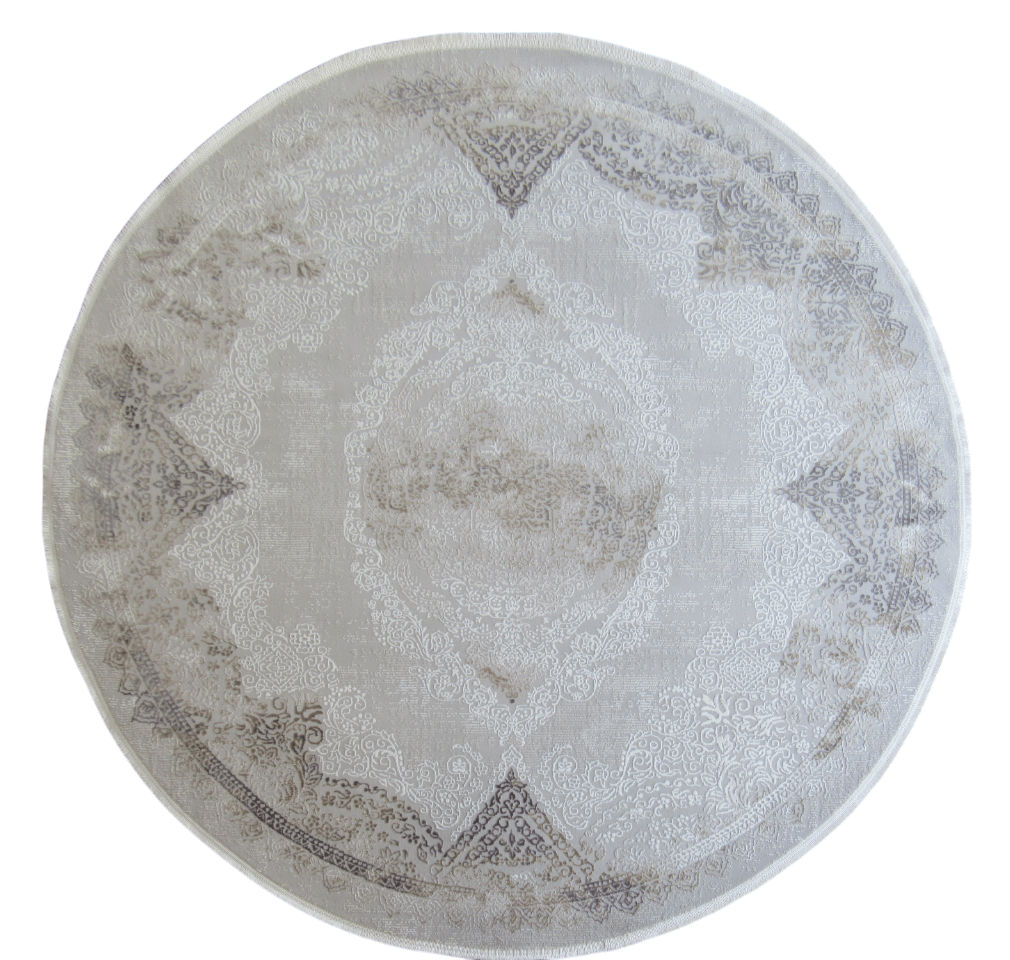 BK Carpets & Rugs – Modern Abstract Round Rug – Cream ,Light Brown & White - 2m x 2m