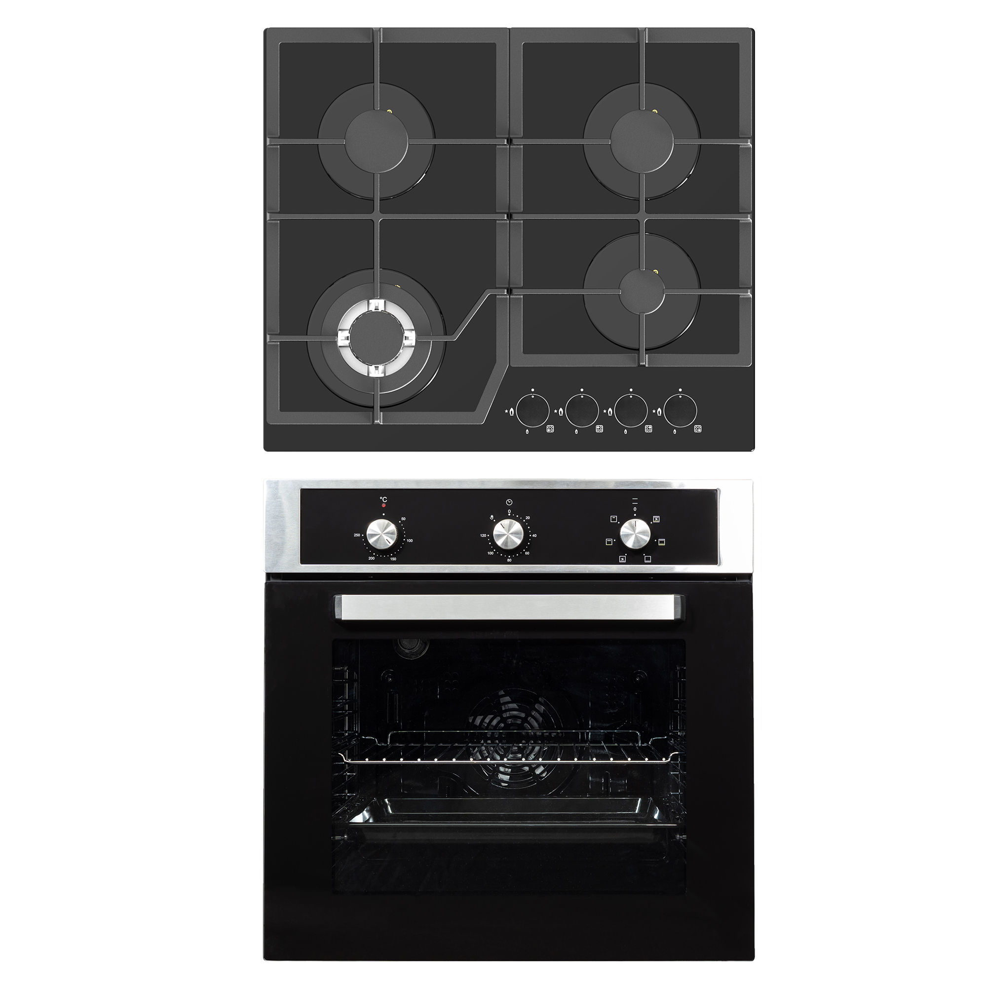 60cm Combi 6 Function Oven Set With 4 Burner Black Glass Hob (BIL66M2-A1 / ONL-60XFG )