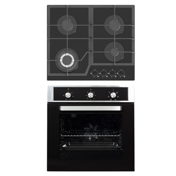 60cm Combi 6 Function Oven Set With 4 Burner Black Glass Hob (BIL66M2-A1 / ONL-60XFG )