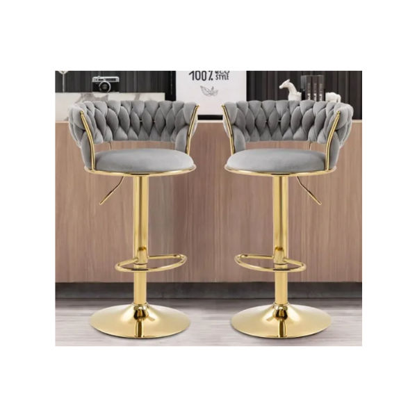 CozyCraft - Cady Velvet Swivel Bar Stool (Grey)