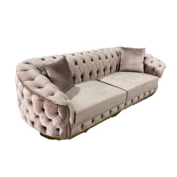 Luxurious  Velvet L-Shaped Sofa With Buttoned Back