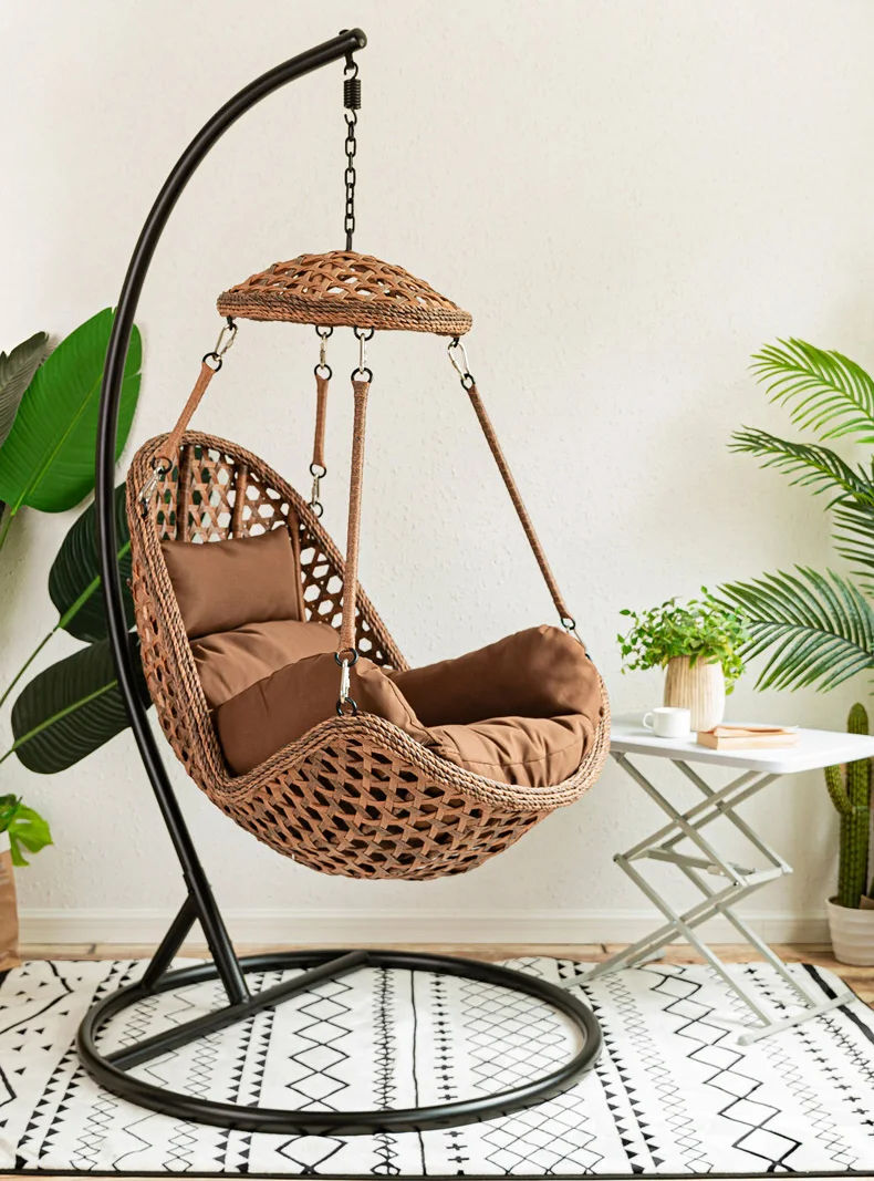 QandAHome-Ally Rattan Hanging Chair - Brown