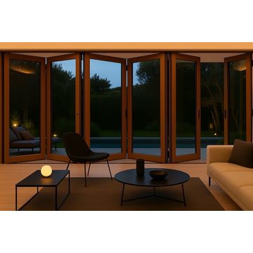 Kenzo - SFD6FG7RB - Aluminium Fold A-Side Door 4.2mx2.1m Bronze 5 Doors Open Right, 1 Door Open Left Viewed From Outside