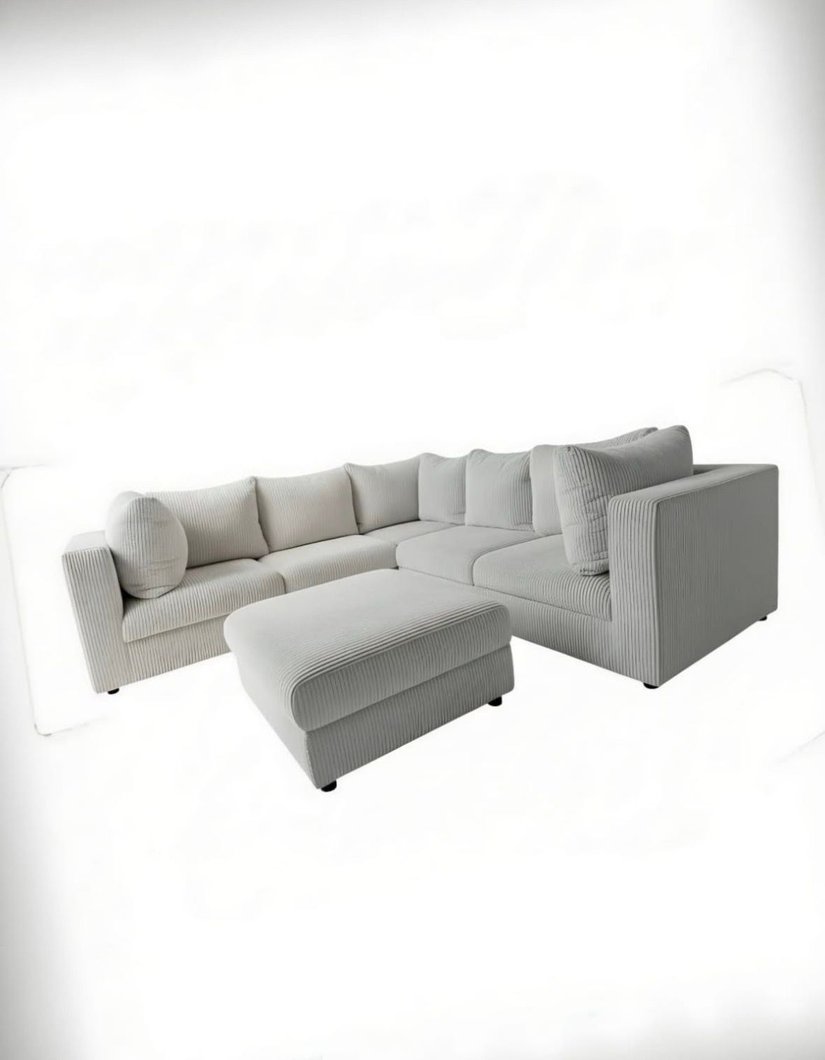 Mapula Thick lines Corduroy Fur - Couch - 6 Seater With Ottoman - Charcoal