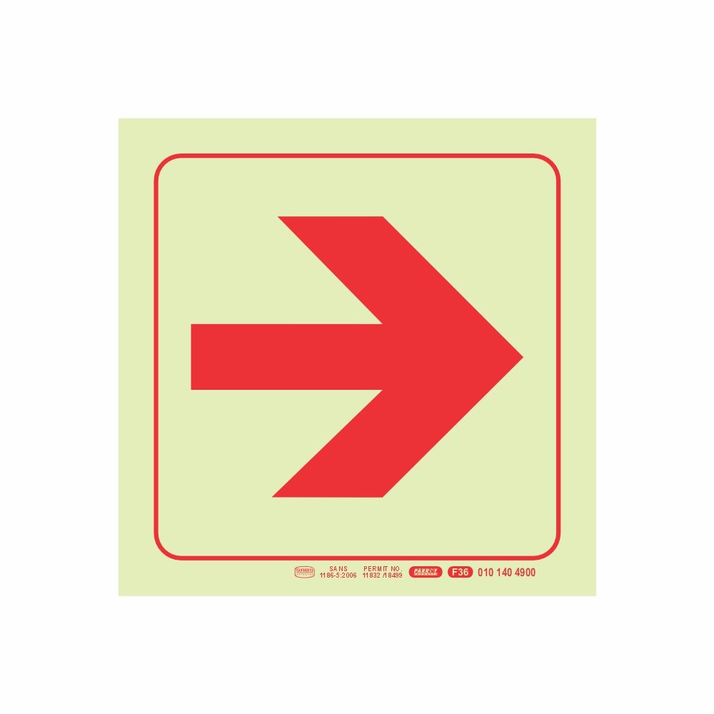 Photoluminescent 190mm Safety Sign F36 Arrow Right