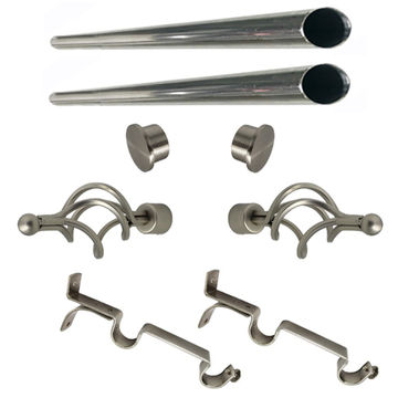 Matoc 25mm Double Curtain Pole Set -SIlver -Dbl extend brkts -Basket Finials -1.5m