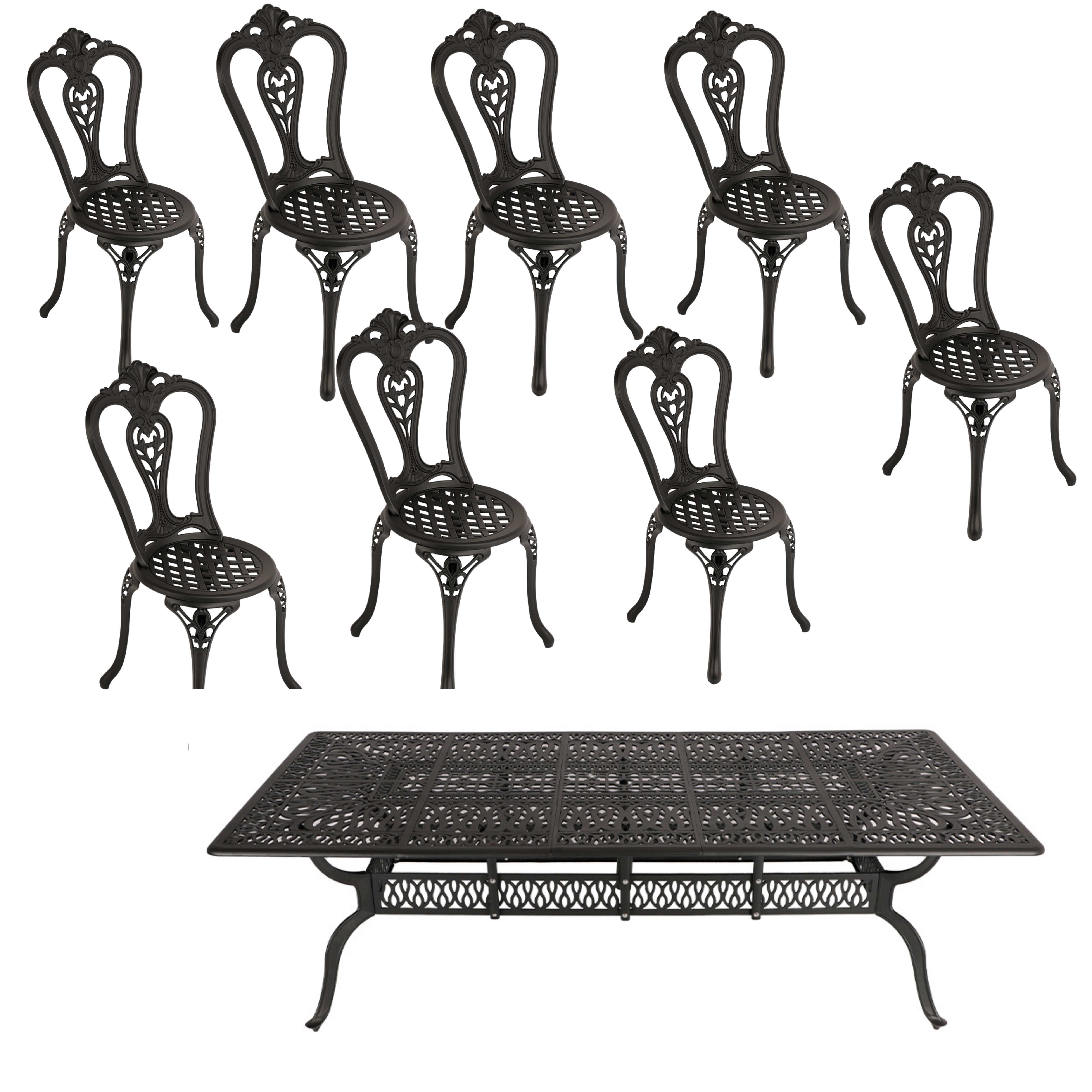 8 Seater - Victoria  Aluminium Patio Set / Garden Furniture / Outdoor Dining Set    (8 Victoria Chairs with 240cm x 110cm Rectangular Elizabeth Table) - BLACK
