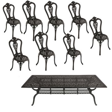 8 Seater - Victoria  Aluminium Patio Set / Garden Furniture / Outdoor Dining Set    (8 Victoria Chairs with 240cm x 110cm Rectangular Elizabeth Table) - BLACK
