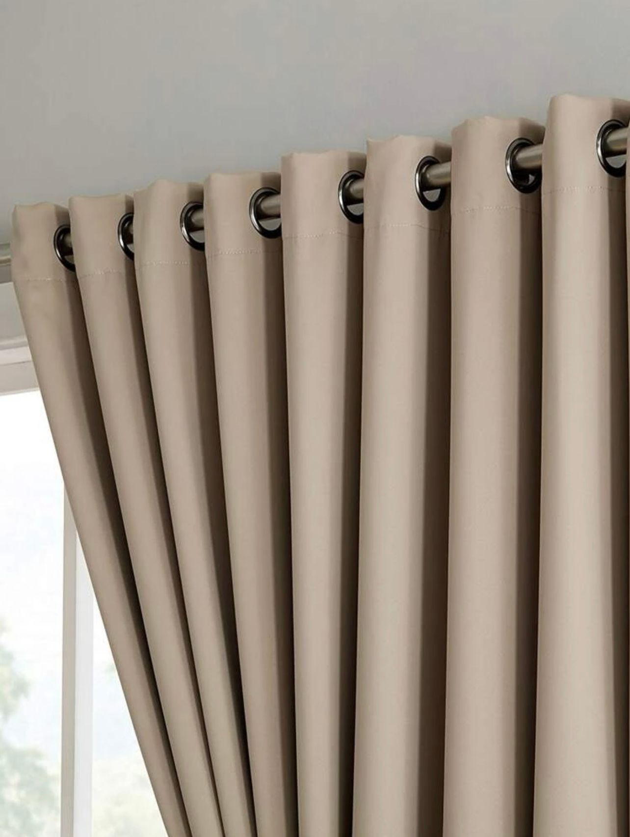 90% Blockout Beige Eyelet Curtain-140 Cm Width x 220 Cm Length
