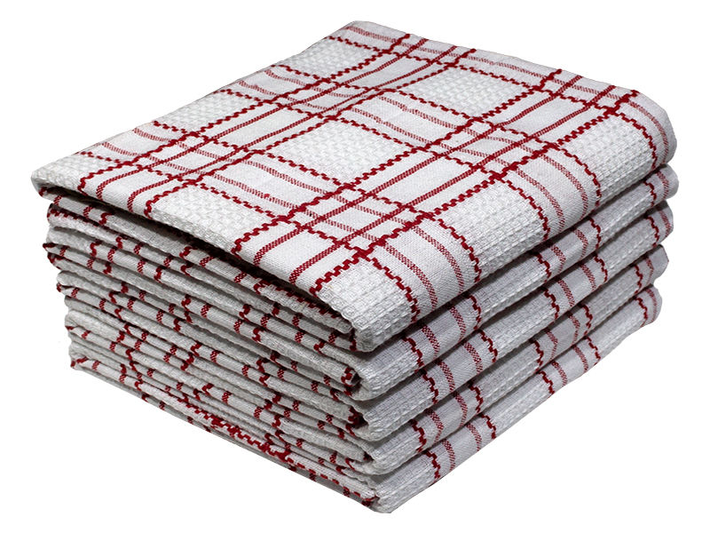 Multipurpose, Easy Fit, Absorbent Kitchen Towel- Design 2610 - 046x70cms - (05 Pc Pack) - Checks - Racing Red