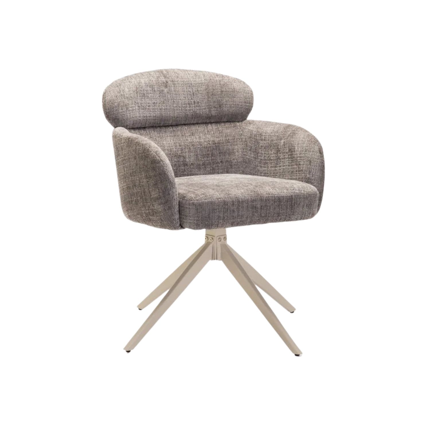 Swivel Fabric Dining Chair With Curved Arms - Grey