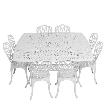 8 Seater - Lisa Aluminium Patio Set / Garden Furniture / Outdoor Dining Set    (8 Lisa Chairs with 164cm x  164cm Square Elizabeth Table) - WHITE