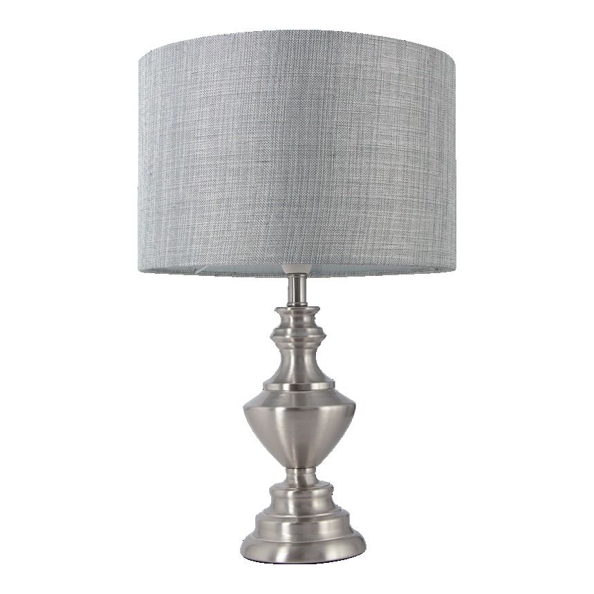 Satin Chrome Table Lamp with Smoke Fabric Shade