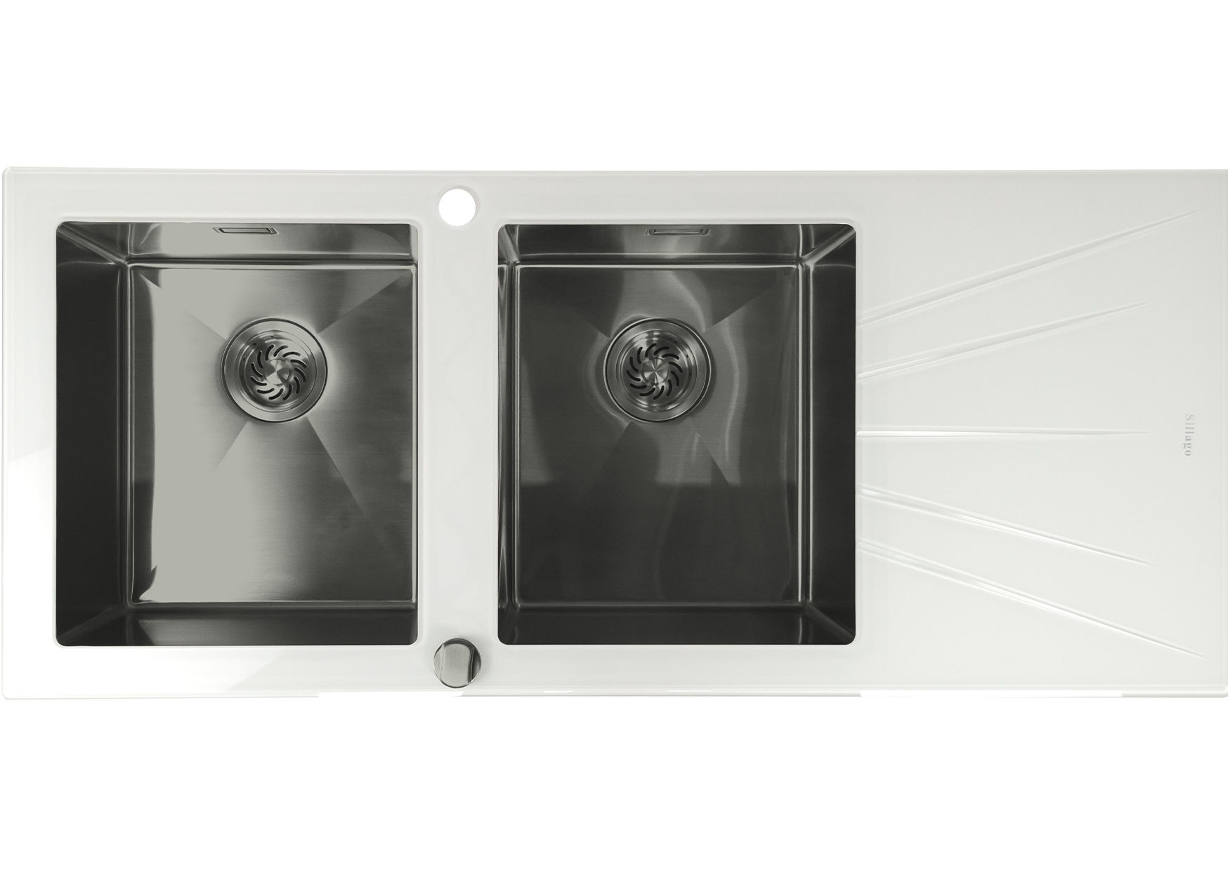 Mahina Double Bowl Glass Kitchen Sink White- Gun Metal Grey