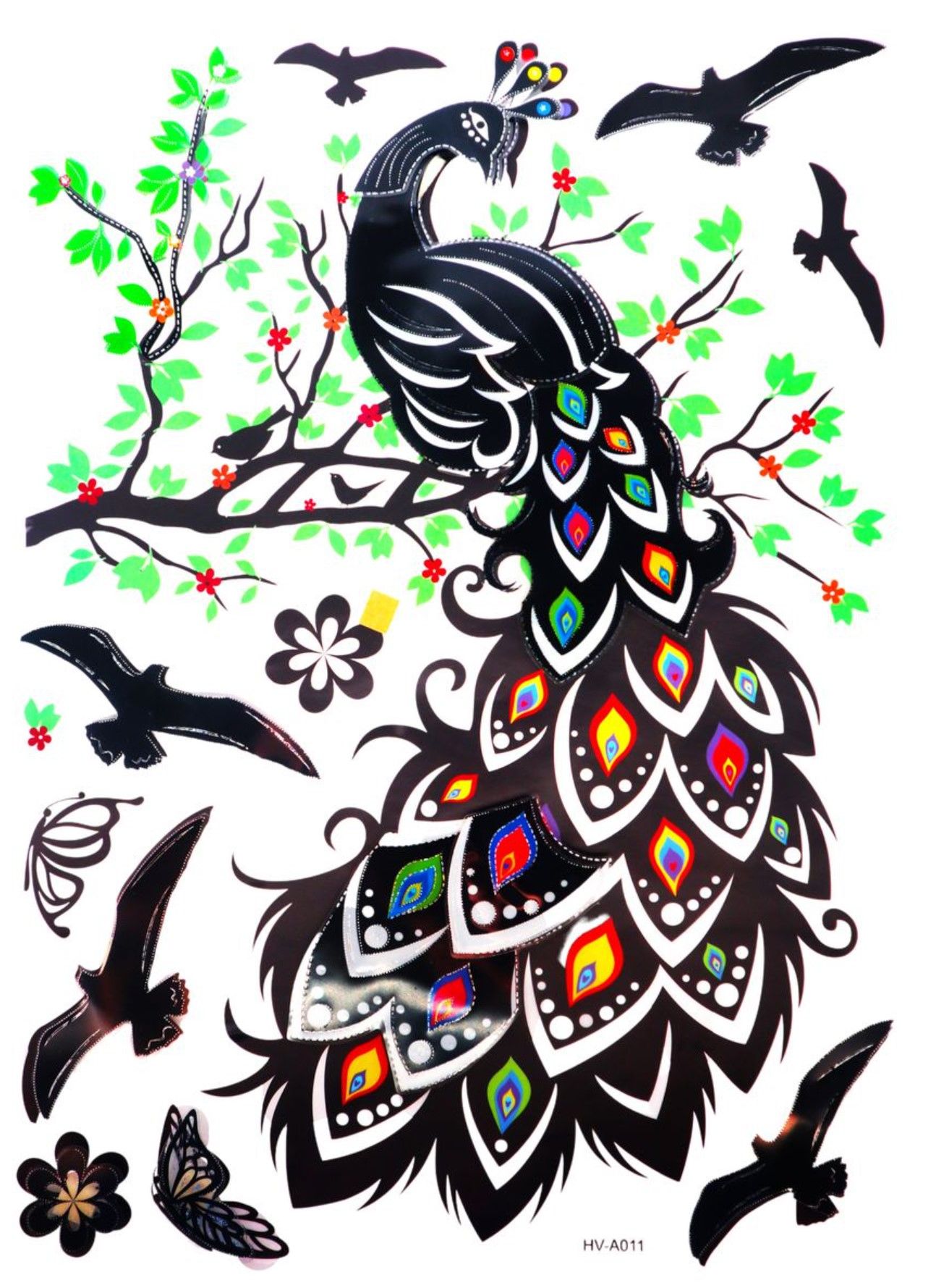 5D Wall Art Self Adhesive Sticker Sheet - Peacock Design