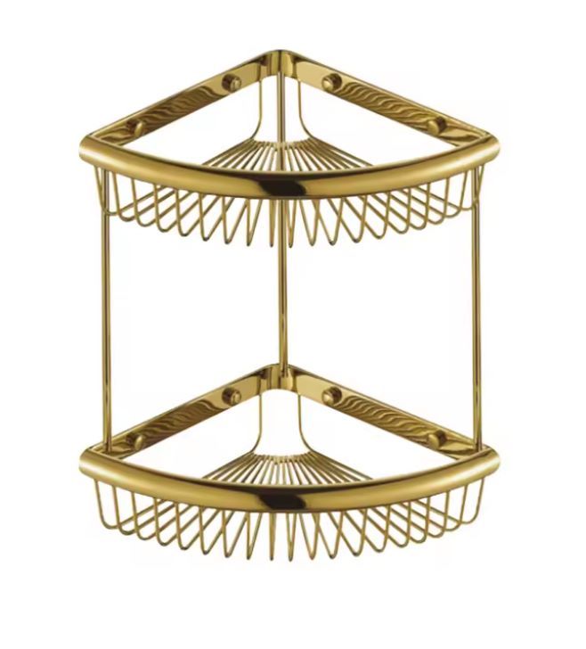 BATHROOM CORNER CADDY GOLD - DOUBLE SHELF