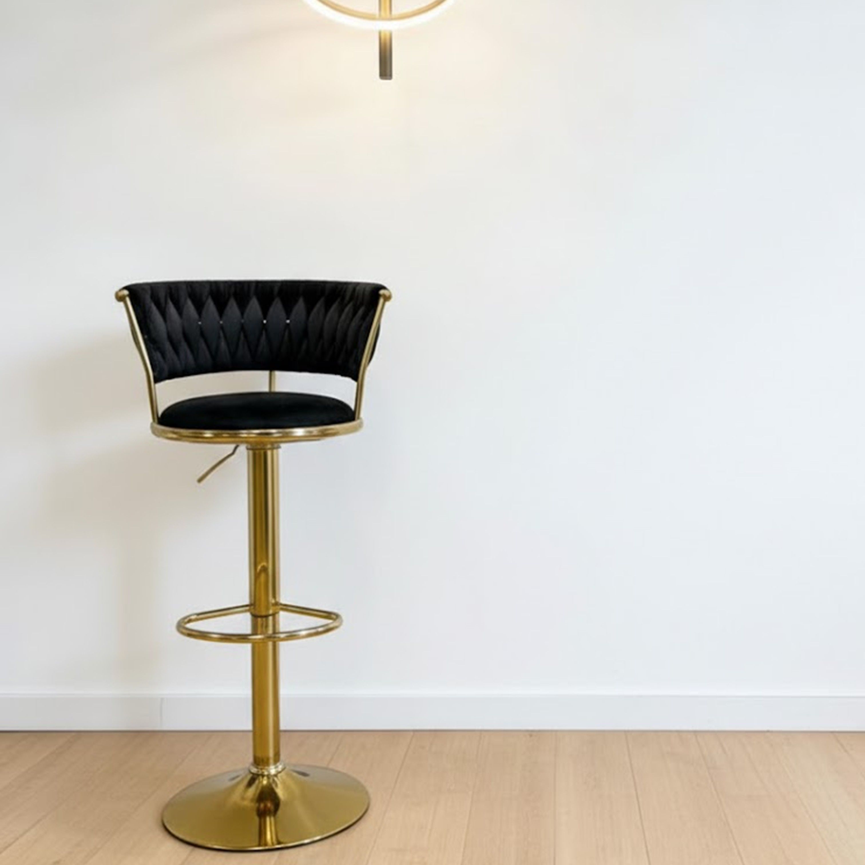 Madiega Furniture - 2 Black Velvet Diamond‑Tufted Bar Stools
